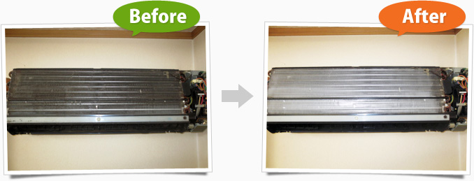 壁掛型エアコンクリーニングのビフォーアフターの写真